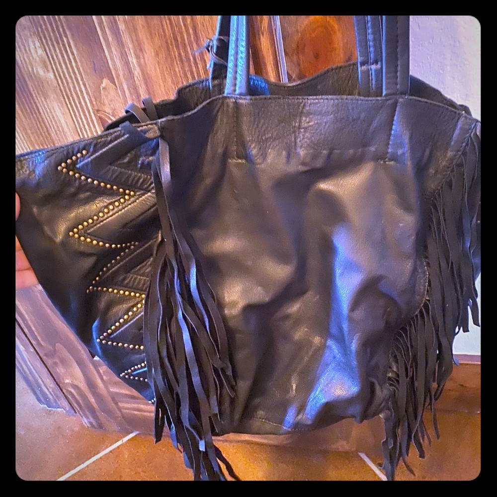 Cleobella authentic leather fringe bag with studs